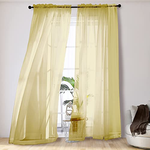 Mustard Yellow Sheer Curtains 108 Inches Long (Mustard Yellow / 42"W x 108"L (Pack of 2))