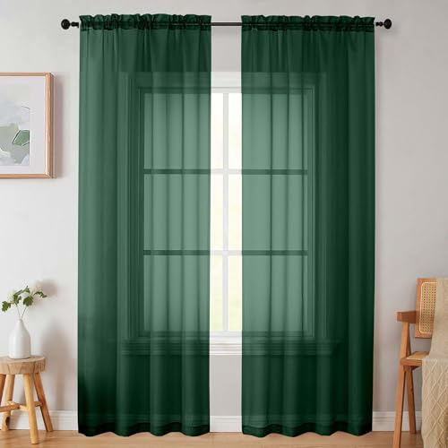 Sheer Hunter Green Curtains for Bedroom Living Room 90 Inches Long 2 Panels Set (Hunter Green / 42"W x 90"L (Pack of 2))