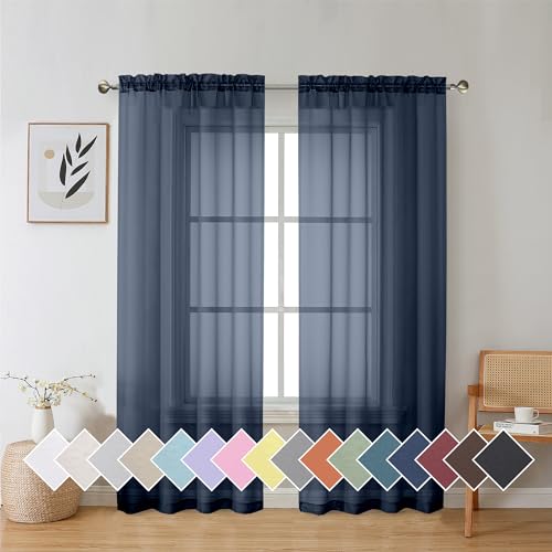 Pure Sheer Window Curtains Inch 72 Length 2 PCS (40"W x 72"L (Pack of 2) / Navy Blue)