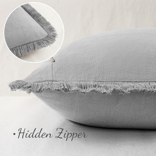 Linen Fringe Decorative Euro Throw Pillow Covers Light Grey 24x24 (24" x 24" (Pack of 2) / Light Grey)