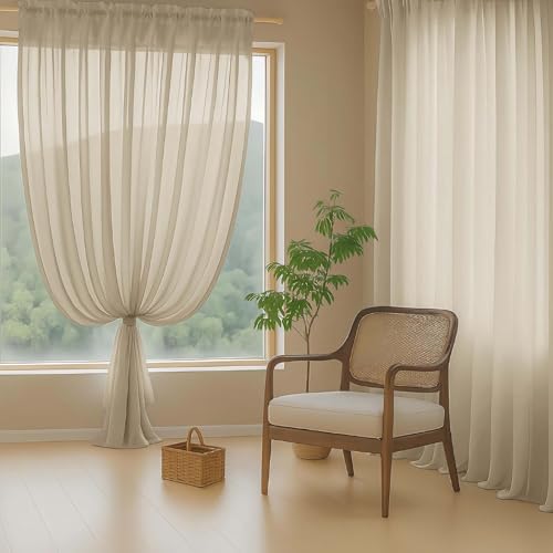 Taupe Sheer Curtains 63 Inch Length 2 Panels (42"W x 63"L (Pack of 2) / Taupe)