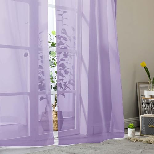 Sheer Lavender Curtains for Bedroom Living Room 54 Inch Length 2 Panels Set (Lavender / 42"W x 54"L (Pack of 2))