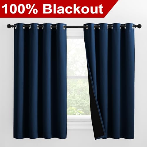 100% Blackout Curtains with Black Liners (Moroccan Blue / 55"W x 57"L (Pack of 2))