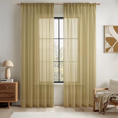 Dark Gold Sheer Curtains for Living Room 54X45 Inch 2 Panels (Dark Gold / 54"W x 45"L (Pack of 2))