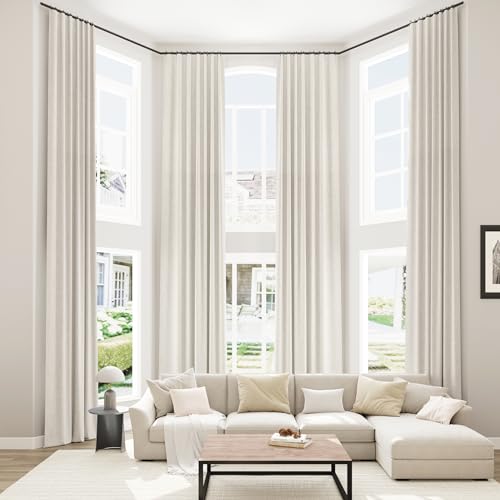 Extra Long 100% Blackout Linen Curtains for Bedroom 142 Inches Long Natural Cream Black Out Curtain Back Tab Thermal Insulated Room Darkening Window Drapes for Living Room 2 Panels Beige Ivory 52x142 (Cream / 52"W x 142"L (Pack of 2))