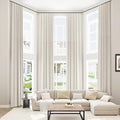 Extra Long 100% Blackout Linen Curtains for Bedroom 142 Inches Long Natural Cream Black Out Curtain Back Tab Thermal Insulated Room Darkening Window Drapes for Living Room 2 Panels Beige Ivory 52x142 (Cream / 52"W x 142"L (Pack of 2))