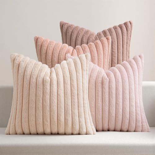 Faux Fur Plush Decorative Throw Pillow Covers 20x20 (20" x 20" (Pack of 4) / Pink)