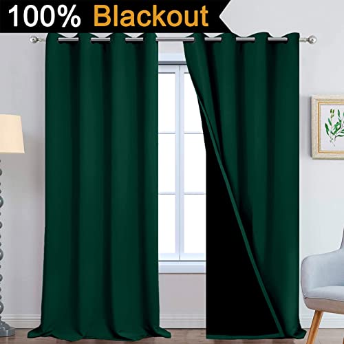 Dark Green 100% Blackout Curtains 108 Inches Long 52" Wide 2 Panels (52"W x 108"L (Pack of 2) / Dark Green)