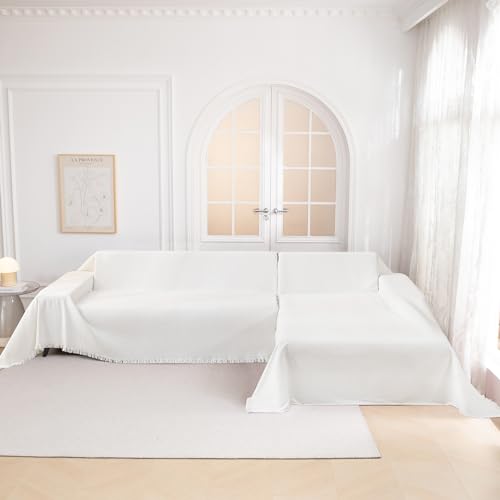 Oversized Couch Cover Sofa Covers Couch Covers for 3 Cushion Couch Sofa Pet Friendly L Shaped Couch Cover Sectional Couch Covers Non Slip Furniture Protector for Kids (91" x 150" / White)