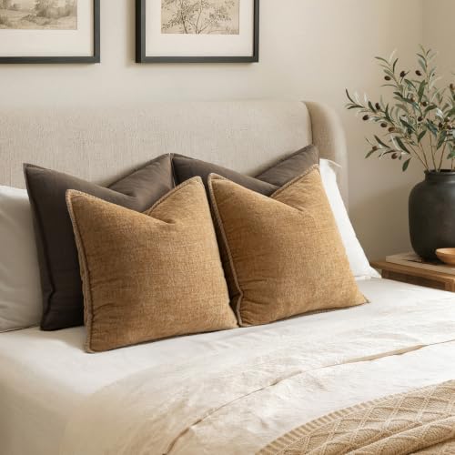 Decorative Couch Throw Pillow Covers 18x18 Inch Apricot Brown 2 Pack (Apricot Brown / 18" x 18" (Pack of 2))