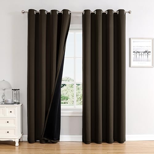 100% Blackout Curtains for Bedroom 102 Inches Long 2 Panels Set (52"W x 102"L (Pack of 2) / Brown)