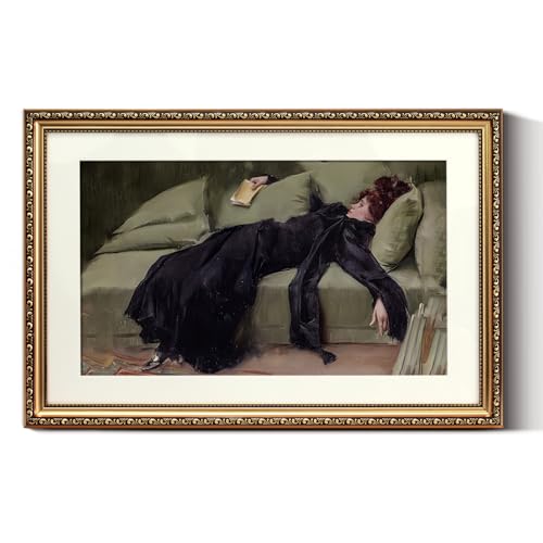 Vintage Gold Framed Large Wall Art (Woman Lying on Sofa / 24"L x 16"W)