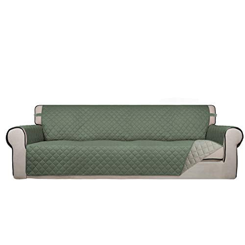 Reversible Quilted Couch Covers for Dogs Sofa Cover 4 Seater 88" (XX-Large / Greyish Green/Beige)