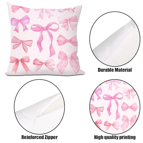 Pink Bow Pillow Covers Preppy Cherry Pillows Covers with Square Pillowcases (Polychromatic 1511)