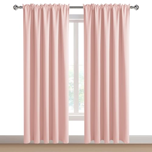 Wide Blackout Curtains for Bedroom 70 x 84 Inch Long Blush Pink (Blush Pink / 70"W x 84"L (Pack of 2))