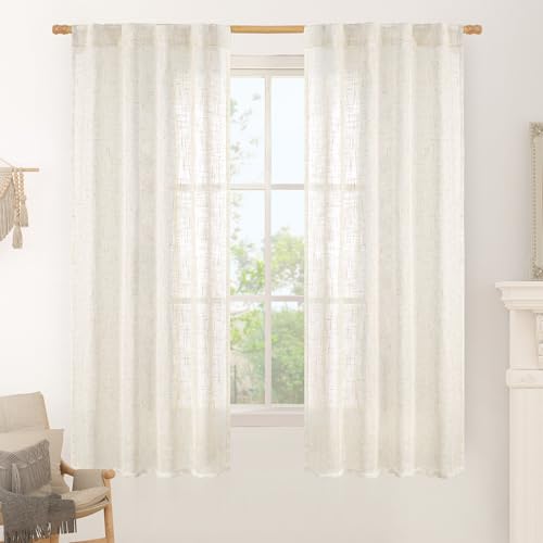 Cream Linen Semi Sheer Curtains 63 Inch for Bedroom (Cream / 38"W x 63"L (Pack of 2))