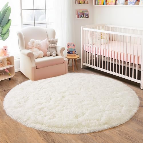 4'x4' Cream Round Rugs for Girls Bedroom (4' (Round) / Cream)