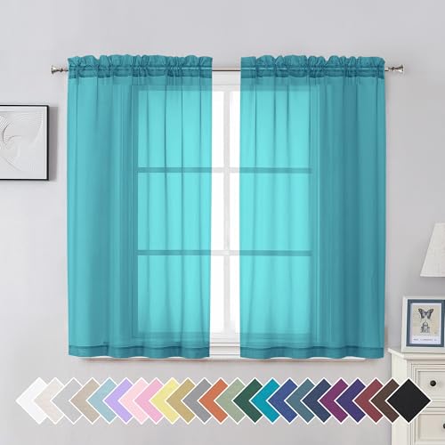 Turquoise Sheer Curtains 45 Inch Length 2 Panels Set (42"W x 45"L (Pack of 2) / Turquoise)