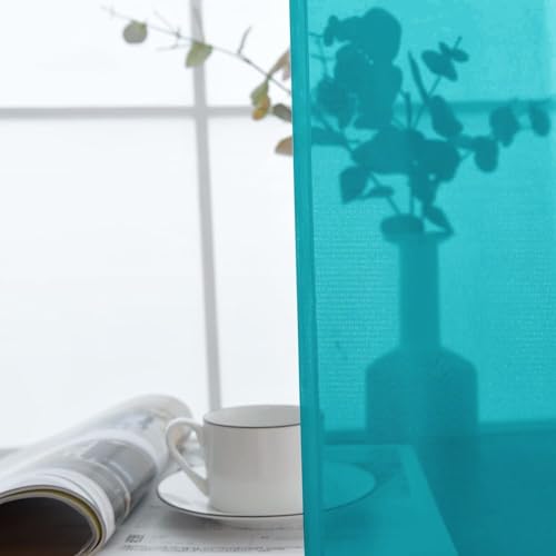 Sheer Voile Window Treatment Rod Pocket Curtain Panels for Kitchen Bedroom Living Room Drapes Sunlight Filtering Privacy Semi Home Decor Assorted (Peacock Blue / 52"W x 95"L (Pack of 2))