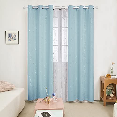 Living Room Curtains 84 Inches Long (Light Blue/Wave Dots / 42"W x 84"L (Pack of 2))