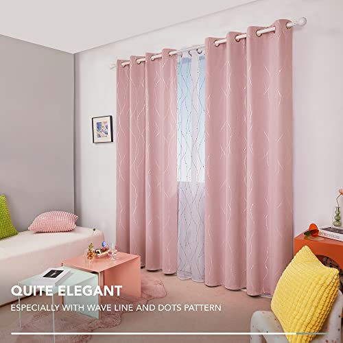 Living Room Curtains 108 Inch Long (Coral Pink/Wave Dots / 52"W x 108"L (Pack of 2))