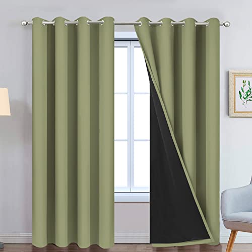 Sage Blackout Curtains 90 Inches Long for Bedroom 52" Wide 2 Panel (52"W x 90"L (Pack of 2) / Sage Green)