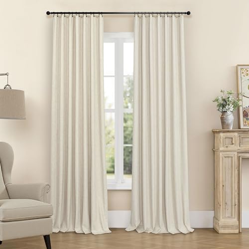 Burlap Colored Blackout Curtain 84 Inch Length 2 Panel Faux Linen Modern Farmhouse Living Room Darkening Curtain for Bedroom Window Black Out Drape for Sliding Glass Door Back Tab 7ft Long 52x84 Beige (Linen / 52"W x 84"L (Pack of 2))