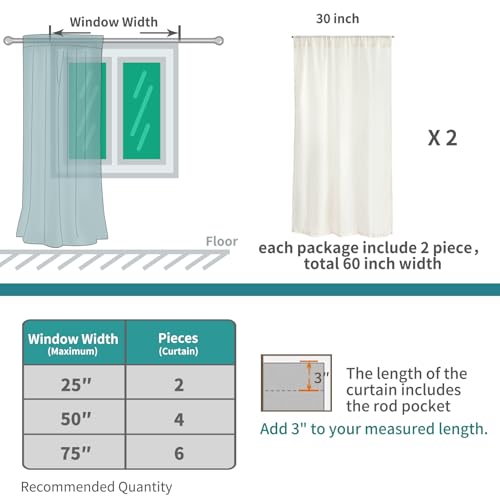 Linen Curtains 36 Inch Length for Small Window Over Sink (Linen / 30"W x 36"L (Pack of 2))