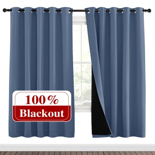 Full Shade Curtain Panels 72 inches Long (Stone Blue / 70"W x 72"L (Pack of 2))