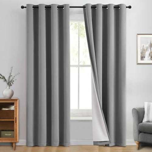 Dove Grey 100% Blackout Curtains 84 Inches Long 50" Wide 2 Panel (50"W x 84"L (Pack of 2) / Dove Grey With White Backing)