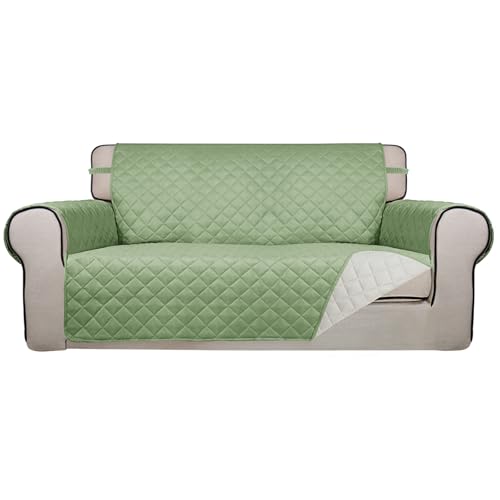 Reversible Quilted Couch Covers for Dogs Loveseat Sofa Cover 54" (Medium-XL / Sage Green/Ivory)