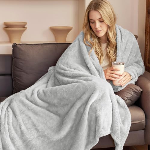 Fuzzy Plush Fleece Bed Blanket King Size (Light Grey / 104x90 IN)