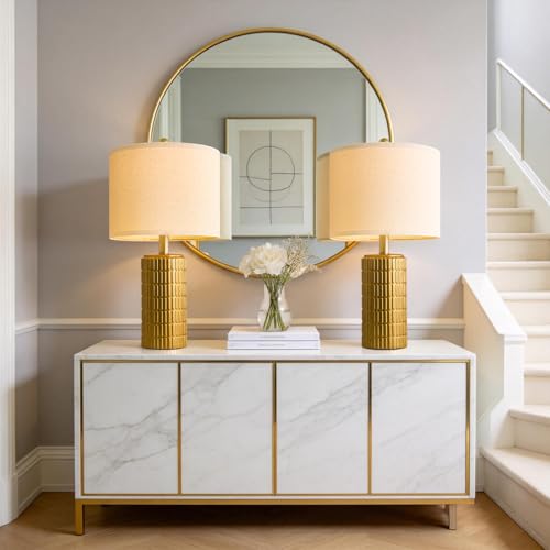 20.75" Brass Gold Ceramic Table Lamps Set of 2 for Living Room (Brass Gold)