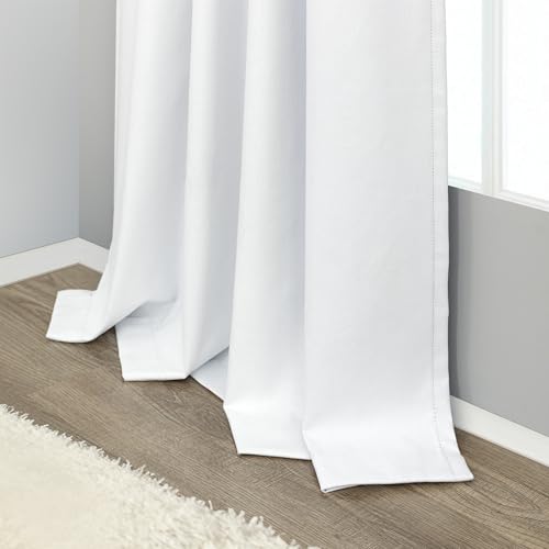 Small Blackout Curtains 45 Inches Long 2 Panels Short Linen Look Heat Blocking Drapes 46 Inch Window Decor for Kitchen Bedroom Bathroom Thermal Insulated White Black Out Curtains 52x45 Length Back Tab (White / 52"W x 45"L (Pack of 2))