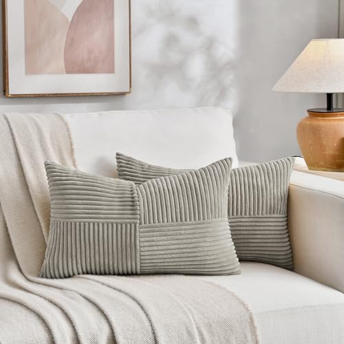 2 Packs Neutral Grey Lumbar Decorative Throw Pillow Covers 14x22 Inch for Living Room Couch Bed Sofa (Neutral Grey / 22" x 14" (Pack of 2))