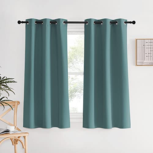 Modern Blackout Curtains Noise Reducing (Greyish Blue / 34"W x 60"L (Pack of 2))