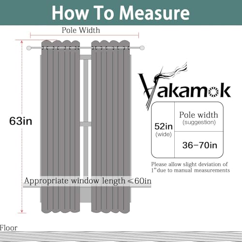Room Darkening Curtains 52x63 inch Length Dove Grey (Dove Grey / 52"W x 63"L (Pack of 2))