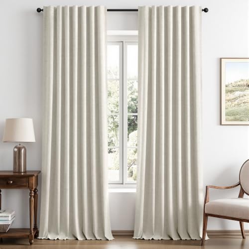 100% Blackout Linen Curtains 42 x 96 Inch Light Cream 2 Panels (Light Cream / 42"W x 96"L (Pack of 2))
