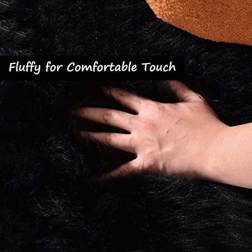 Black Fluffy Runner Rug 2x6 for Bedroom Faux Sheepksin Fur Fuzzy Furry Bedside Rug Shaggy Plush Soft Sheepskin (2' x 6' (Sheepskin) / Black)
