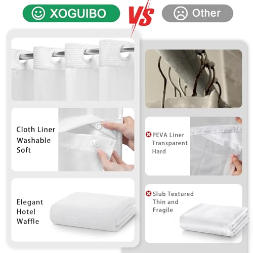 No Hook Shower Curtain with Liner Set Hotel Waffle Curtain White 60W X 75L (White / Stall 60"W x 75"L)
