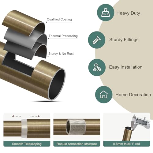 Antique Bronze Curtain Rods for Windows 72 to 144 Inches Adjustable Length Heavy Duty 1" Diameter Window Curtain Rod with Solid Metal Finials for Outdoor Farmhouse Bedroom Kitchen Living Room (Antique Bronze / 16"-150"|1 Pack)