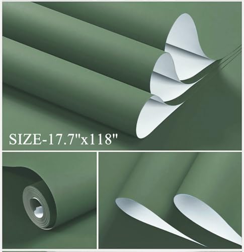 590''x17.7'' Green Peel and Stick Wallpaper Contact Paper Modern Self Adhesive Wall Paper Removable Renter Friendly Textured Solid Color Shelf Cabinet Vinyl Roll (Dark Green / 17.7" x 590")