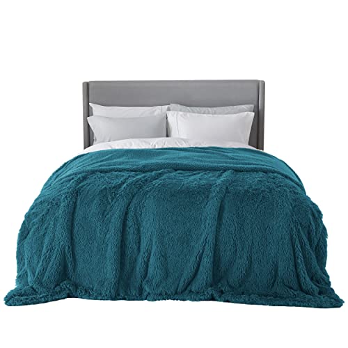 Faux Fur Fluffy Sherpa Fleece King Bed Blanket Teal 108"x90" (15- Teal / King (108" X 90"))