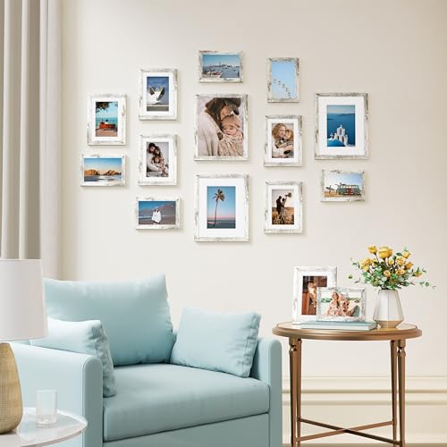 15 Pack Picture Frames Collage Wall Decor (Distressed White)
