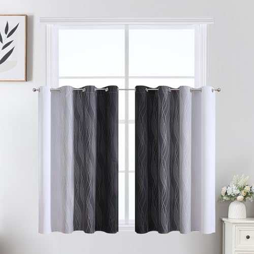 Black and Greyish White Ombre Blackout Curtains for Bedroom 52x36 Inch Long (Black and Greyish White / 52"W x 36"L (Pack of 2))