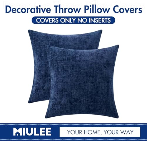 Soft Chenille Throw Pillow Covers Navy Blue 20x20 Inch Pack of 2 (20" x 20" (Pack of 2) / Navy Blue)
