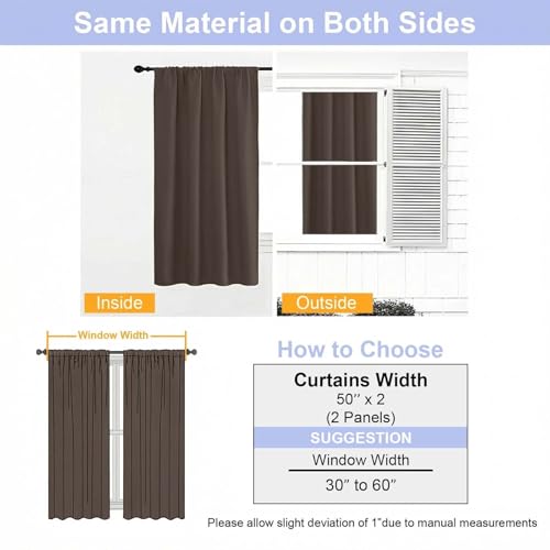 Ava Chocolate Blackout Curtains for Bedroom 90 Inches Long 2 Panels Set (Chocolate / 50"W x 90"L (Pack of 2))