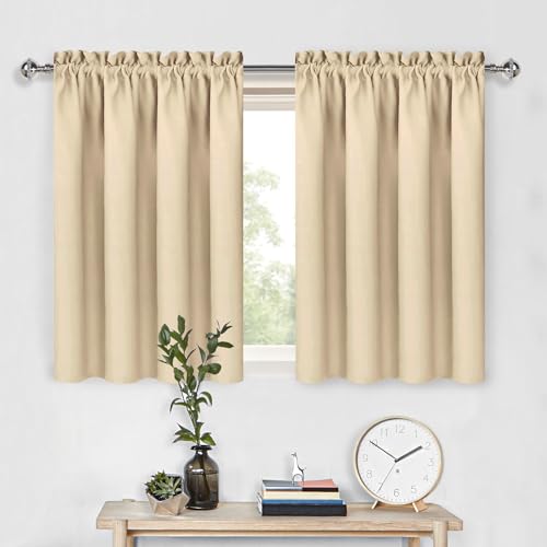 Short Blackout Curtains 60 x 36 Inch Long for Kitchen RV Bunk Beige (Beige / 60"W x 36"L (Pack of 2))