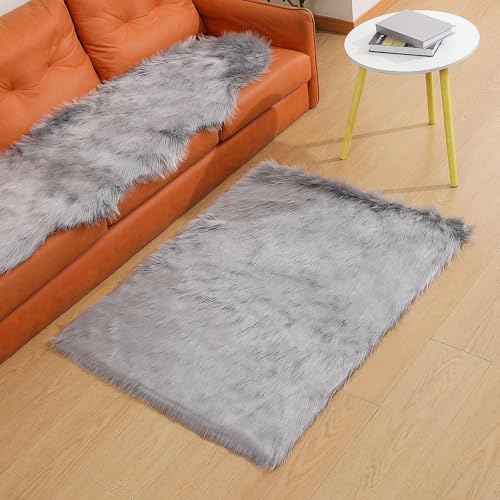 Faux Fur Sheepskin Rug (3' x 4' (Rectangular) / Grey)