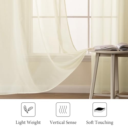 Light Cream Sheer Curtains 96 inches Long 54 X 96 Inches (Light Cream / 54"W x 96"L (Pack of 2))